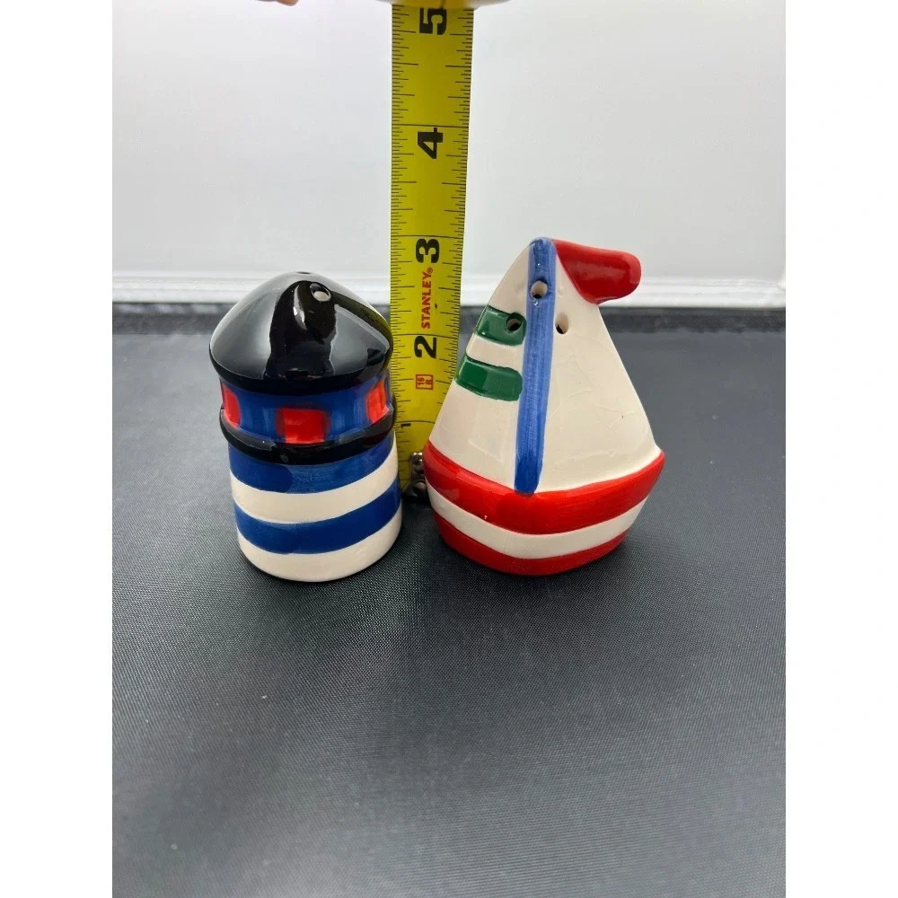 Nautical Salt and Pepper Shakers Lighthouse Sailboat‎ Ceramic Kitchen Decor